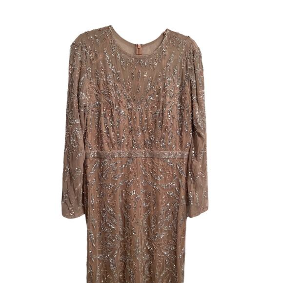 Mac Duggal Beaded Long Sleeve Evening Gown Mocha Size 16 5124 NEW $598 - Picture 3 of 12